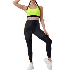 ชุดเสื้อผ้าเล่นโยคะบราแขนกุด & เลกกิ้งผู้หญิงชุดออกกำลังกายระบายอากาศสีพื้น - Product Image 1