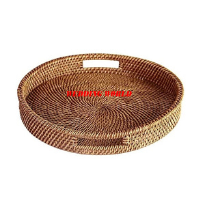 Bandeja de mimbre de lujo de forma redonda, conjunto de diseño con acabado personalizado de tres platos, bandeja de ratán clásica y elegante al por mayor - Product Image 2