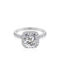 Cojín de diamante cultivado en laboratorio de 1,5 quilates y halo solitario de corte redondo con anillo de compromiso de acento VS Clarity EF Color en oro blanco de 14 quilates - Product Image 1