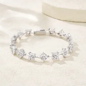 Bracelet chaîne en argent sterling 925 exclusif, multi-coupe, moissanite, émeraude, poire, radiant, trillion, plaqué or - Product Image 4