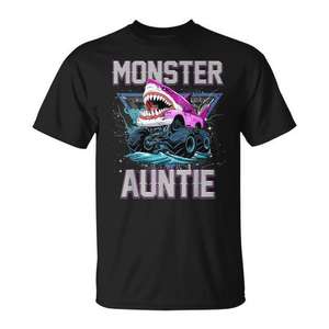 Camiseta Monster Truck Auntie negra con cuello en V y manga corta - Product Image 1