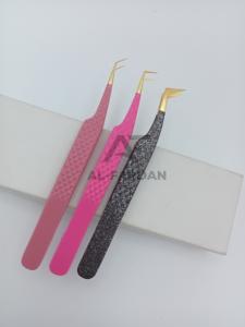 แหนบปลายขนตาสแตนเลสแบบจุดสีทองแหนบต่อขนตาที่จับเพชรปลายไฟเบอร์มีสีชมพูสีดำ - Product Image 6