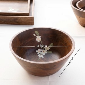 Customizable Eco-Friendly <b>Mango</b> <b>Wood</b> Fruit <b>Bowls</b> Handpainted & Dishwasher Safe Lightweight Durable 9in x 9in x 4.0in (LxWxH) - Product Image 6