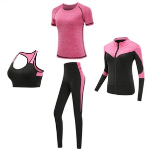 Conjunto de ropa deportiva de Yoga de secado rápido para mujer, lana frontal sólida/poliéster, antiarrugas, transpirable, Fitness, gimnasio, entrenamiento, abrigo de 4 piezas, sujetador - Product Image 4