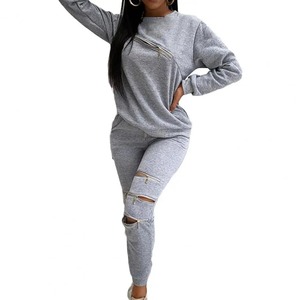 Automne hiver 2 pièces femmes ensembles pull de survêtement tricoté et pantalons de jogging droits costumes - Product Image 5