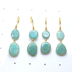 Pendientes de latón chapado en oro con piedras de corte facetadas de amazonita, joyería de bisel de moda para mujeres, pendientes de aro de bodas, estilo - Product Image 3