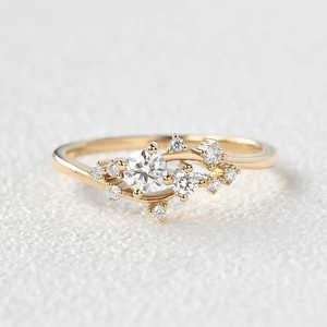 แหวนเพชรโมอิสทรงกลมตัดสไตล์วินเทจสีเงิน925มีเอกลักษณ์และสง่างามสำหรับผู้หญิง - Product Image 3