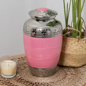 Urne funéraire en aluminium à bande perlée rose avec couvercle fileté, vente en gros, urne de crémation de haute qualité pour les cendres humaines - Product Image 3