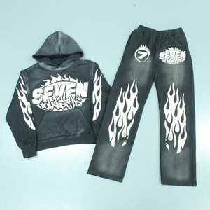 High Quality Custom Streetwear Heavyweight Vintage Acid Wash Hoodie and <b>Sweatpants</b> <b>Set</b> for Men OEM Hoodie Manufacturer - Product Image 1