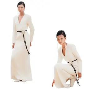 Women'S Clothing Dresses Long Sleeve Sandro Long Dress New Design Deknit Back Satin Georgette Paper Bags Sustainable Fashion
