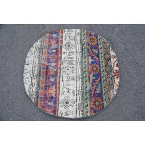 Tapis en laine turque Vintage à rayures beiges classiques 3x3ft grande surface avec motif de couloir rectangle abstrait pour chambre à coucher avec support en latex - Product Image 1