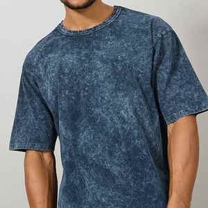 Alta calidad verano en blanco Unisex ancho cuello redondo manga corta Regular Fit hombres 120gsm 100% algodón secado rápido Vintage ácido lavado - Product Image 5