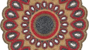Glass Beaded <b>Round</b> Scalop Floral Gold Red Grey <b>Placemats</b> for Dining Table Beaded <b>Placemats</b> for Holiday & Christmas Thanksgiving - Product Image 2