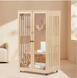 Cage pour animaux de compagnie en bois massif sur mesure au design écologique et moderne de luxe avec fermeture à bouton-pression à motif animal pour le salon - Product Image 6