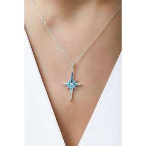 AZURIS-Collier pendentif fin en argent 925 avec pierre colorée ornée d'une étoile polaire - Product Image 2