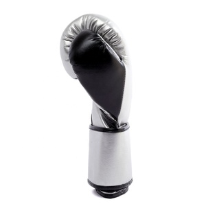 Nouveaux gants de boxe en cuir véritable argentés et noirs, modèle Fly Strap, gants de compétition professionnels, gants d'entraînement de Muay Thai - Product Image 2