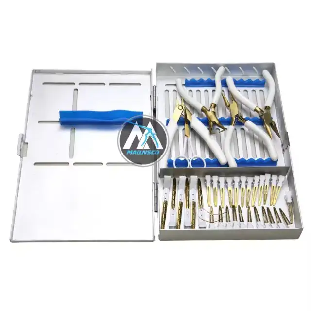 Hair Extension Tools Kit with 2 Hole Microlink Crimping Plier Hair Clips, Hair Parting Tool white & gold Aluminum Box