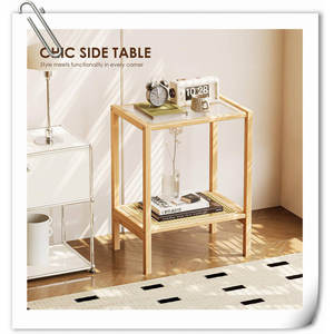 Mesita de noche de madera maciza de 17,55 "W industrial moderna antigua con almacenamiento para dormitorio o sala de estar para el hogar o el hotel - Product Image 3