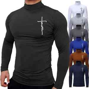 Nueva moda para hombre, camisetas activas de manga larga con cuello alto, camiseta de entrenamiento de gimnasio con diseño de camisetas musculares - Product Image 6