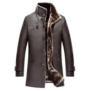 Abrigo de invierno de piel de oveja auténtica para hombre, Chaqueta larga de piel de oveja gruesa con cuello levantado, abrigo de cuero para hombre - Product Image 3