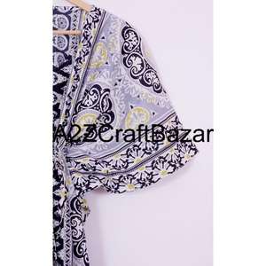 Eco Friendly Cotton Short <b>Kaftan</b> For Women Floral Block Print <b>Beach</b> Dress Summer Resort Wear Loose Casual Breathable Clothing - Product Image 4