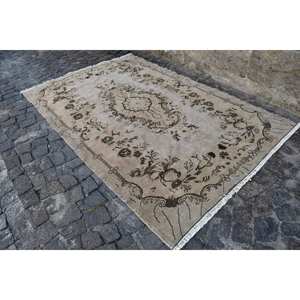 พรมตุรกีวินเทจคลาสสิกสีเบจสีน้ำตาล5.4 x 8.3ft ผ้าขนสัตว์ผ้ากำมะหยี่ลายเย็บปะติดปะต่อกันด้านหลังสำหรับห้องนั่งเล่นห้องนอนห้องโถง - Product Image 3