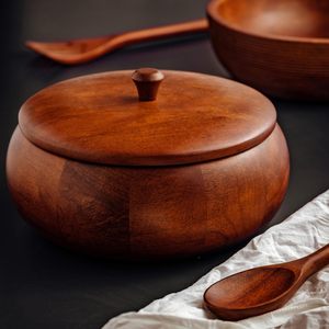 Cacerola Clásica de Madera de Acacia Natural, Hecha a Mano, con Acabado Premium en Caoba, Ecológica, para Cocina, Hot Pot, Dabba - Product Image 1