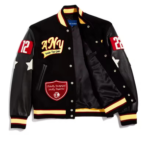 แจ็กเก็ตบอมเบอร์เสื้อหนาวงานตามสั่งเสื้อแจ็คเก็ตขนสัตว์แขนหนังปักลายสไตล์ฮิปฮอปแจ็กเก็ต - Product Image 5