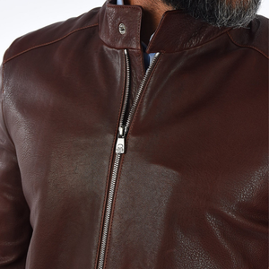 Fully Customized <b>Men</b> <b>Leather</b> <b>Jacket</b> with Stand Collar and Front Logo Eco-Friendly & Waterproof Unique Style Price - Product Image 3