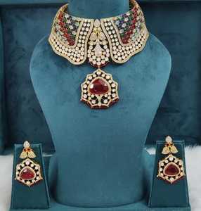 Conjunto de Joyería Nupcial de Latón con Piedras Polki y Doublet para Mujer, Perfecto para Bodas y Fiestas, Collar de Alta Calidad - Product Image 3