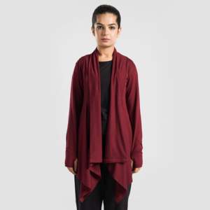 Modest Breathable Long Sleeve Sportswear Wrap in Maroon Color with Loose Fit for Women - Product Image 2