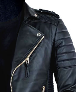 Veste de motard en cuir noir pour homme - Product Image 3
