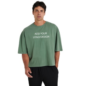 Streetwear Cropped Oversized Men's shirts 100% Cotton <b>Drop</b> Shoulder Custom Logo Tee Blank Apparel Printing OEM Bulk Supply - Product Image 1