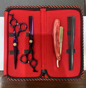 Kit de coiffeur professionnel Premium ciseaux de coupe de cheveux en acier inoxydable cisailles amincissantes rasoir droit peigne de base poignée en acier - Product Image 2