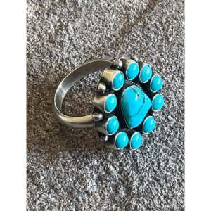 Bague en argent sterling et turquoise Navajo sertie en grappe, forme marquise avec zircon, plaqué rhodium, taille 8, pour usage quotidien - Product Image 1