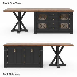 Cajones de almacenamiento de madera de teca maciza con Isla de cocina de campo francés de dos tonos de lujo, gabinetes de diseño de granja para aplicaciones de comedor - Product Image 6