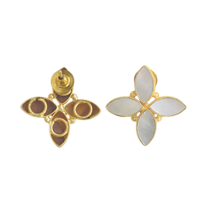 Gold Plated Brass <b>Hoops</b> Wholesale Stud Raw Natural Stone Design Satin Brass Finish Boho Chic Design Ready to Ship Bulk - Product Image 4