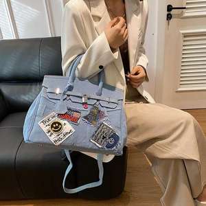 New Spring Fashion <b>Vintage</b> Denim Texture Design Solid Color Women's ZIP Closure Single Strap Travel <b>Handbag</b> All Seasons - Product Image 1