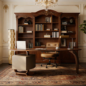 Walnut Engineered Wood Oval Executive Computer <b>Desk</b> for Office Home Study Spacious Work Surface - Product Image 2