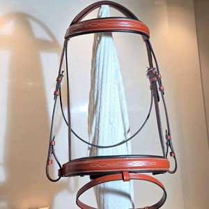 Tambor de verduras de alta calidad ecuestre, brida de salto de caballo de cuero teñido, rienda de goma incluida cosida elegante, logotipo personalizado - Product Image 1