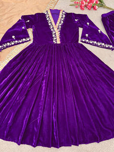 Indien ethnique traditionnel Salwar Kameez Kurti haut bas broderie lourde paillettes travail Midi Dupatta écologique pour mariage - Product Image 3