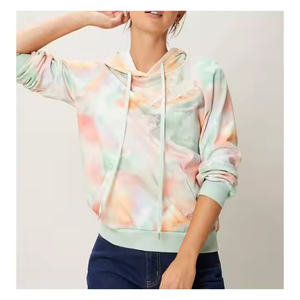 Élégant dames pull haut 100% coton hiver décontracté à manches longues sweats à capuche à la mode cravate teinture teint uni pour les femmes motif solide - Product Image 4