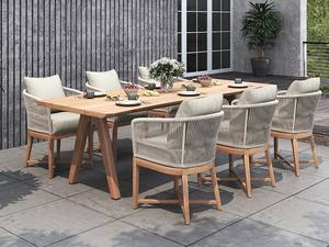 Chaise de salle à manger extérieure en bois de teck de style minimaliste avec corde adaptée aux chaises de restaurant, à la villa d'hôtel et au bar - Product Image 5