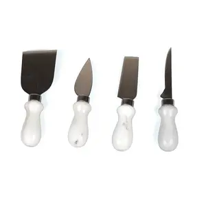 Edelstahl Metall-Set 4 Stück Käse-Set mit Marmorgriff Butterschneider Butterfistelset KäseMesser für Küche