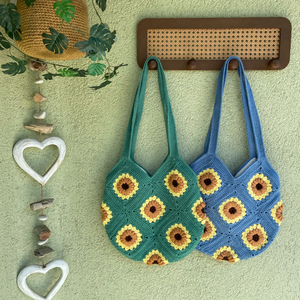 <b>Knitting</b> Large Size Granny Square Tole Shoulder Handbag, Handmade Crochet Motif Aesthetic <b>Tote</b> <b>Bag</b> for Girls OEM Made in Vietnam - Product Image 6