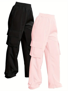 Pantalon cargo jogger uni pour femme, taille mi-haute élastique avec cordon de serrage, respirant, écologique, séchage rapide, poches à rabat, idéal pour l'été - Product Image 6