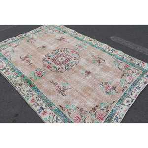 5.9x8.4 ft Rug, Vintage Turkish Rug, <b>Brown</b> Moroccan <b>Wool</b> Rug - Product Image 3