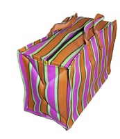 Sac fourre-tout personnalisable en PP tissé, écologique et réutilisable, avec fermeture éclair, poignées à rayures en plastique recyclé, pour supermarché et exposition