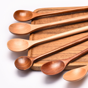 Cucharas de sopa de madera con mango de madera Longan personalizadas para cocinar y revolver, cuchara mezcladora de Loto Azul, cuchara de madera dietética - Product Image 5
