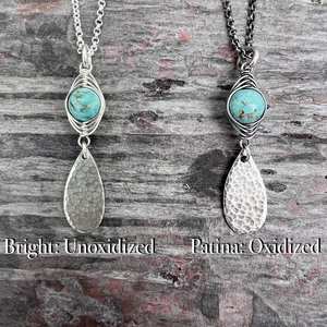 Collier en argent sterling véritable Turquoise Pendentif larme fait à la main en fil enroulé de pierre naturelle Cadeau de bijoux - Product Image 2
